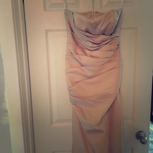 Gold strapless ruched floor length dress